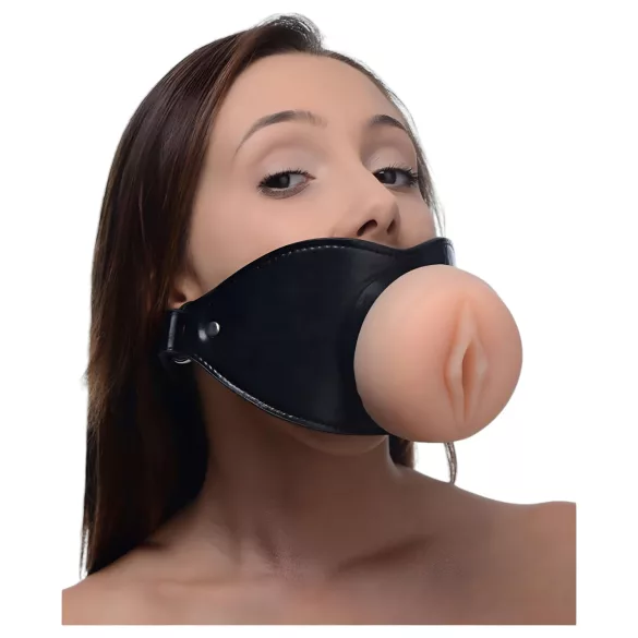 Master Series - BDSM халка за уста - вагинална форма - натурален цвят