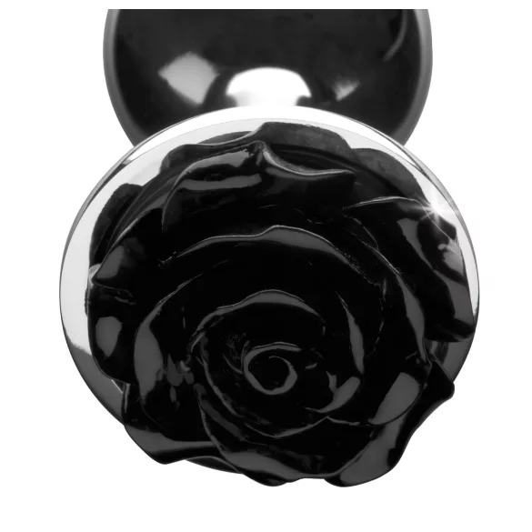Booty Sparks Black Rose - алуминиев анален плъг - сребристо-черен