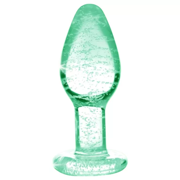 Booty Sparks Glow in the Dark L - стъклена анална тапа (прозрачна)