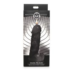   Dark Pecker - свещ за тяло - пенис с тестиси - черна (352g)