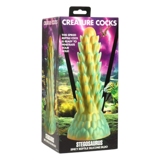 Creature Cocks Stegosaurus - силиконов вибратор с шипове - 20 см (зелен)