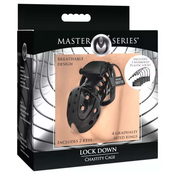 Master Series Lock Down - вентилирана клетка за пенис (черна)