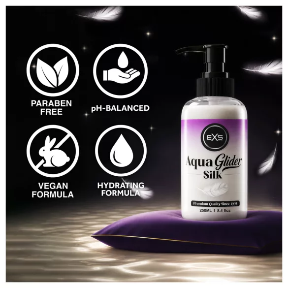 EXS AquaGlider Silk - копринен воднобазиран лубрикант в шише с помпа (250 мл)