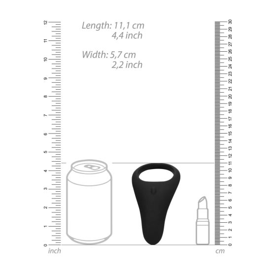 Loveline - вибриращ пръстен с дълъг пенис и тестиси, захранван с батерия (черен)