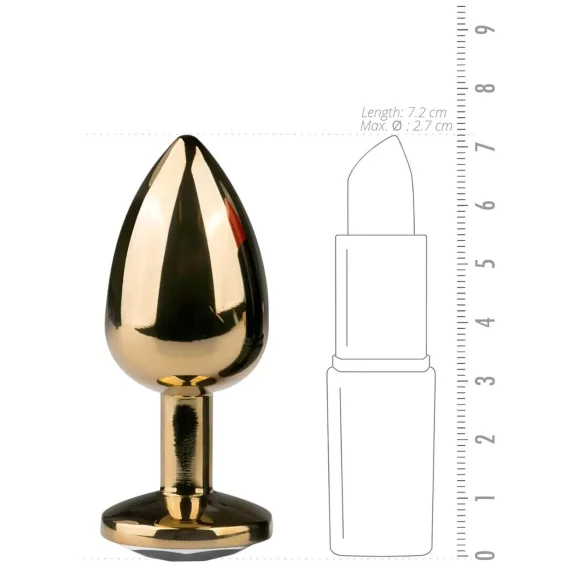 Easytoys Metal No.1 - златна анална тапа с бял камък, конусовидна (2,5 см)