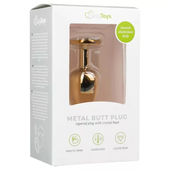 Easytoys Metal No.1 - златна анална тапа с бял камък, конусовидна (2,5 см)