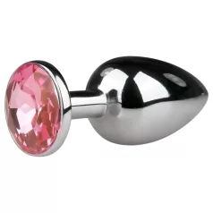   EasyToys Metal No.1 - анален плъг тип конус със розов камък (сребрист, 2,7 см)