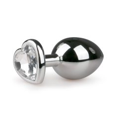   Easytoys Metal No.7 - анален вибратор с форма на сърце от бял камък - сребърен (3 см)