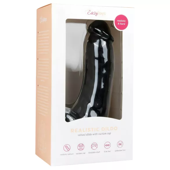 Easytoys - дилдо с тестиси и вакуумна основа - 20 см - черен