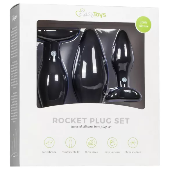 EasyToys Rocket - комплект анални плъгове (черен, 3 части)