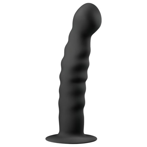 Easytoys Ribbed - анален дилдо с вендуза (14 см) - черен