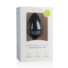   Easytoys Diamond - голям анален плъг с бял камък - черен