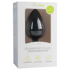   Easytoys Diamond - анален плъг с бял камък - голям - черен