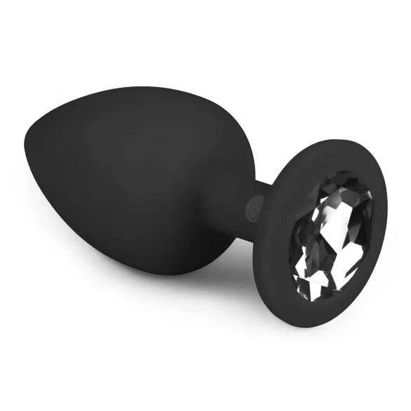 Easytoys Diamond - анален плъг с бял камък - голям - черен