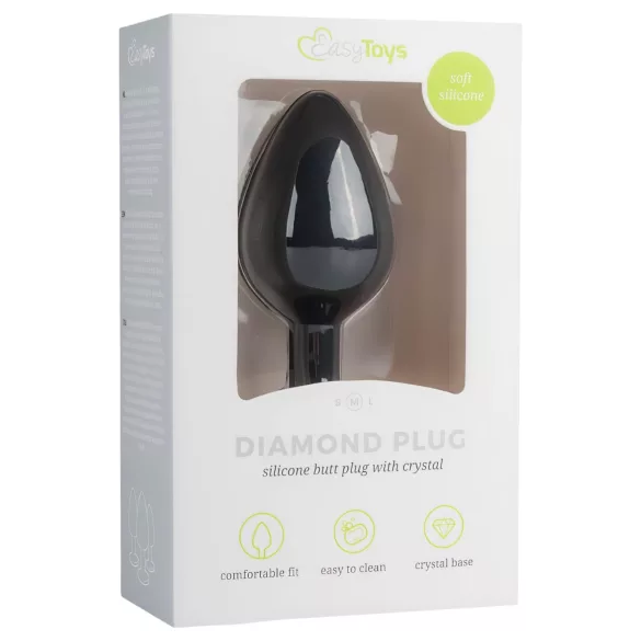 Easytoys - анален плъг с бял камък - среден размер - черен