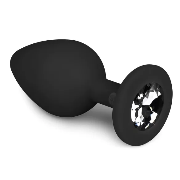 Easytoys - анален плъг с бял камък - среден размер - черен