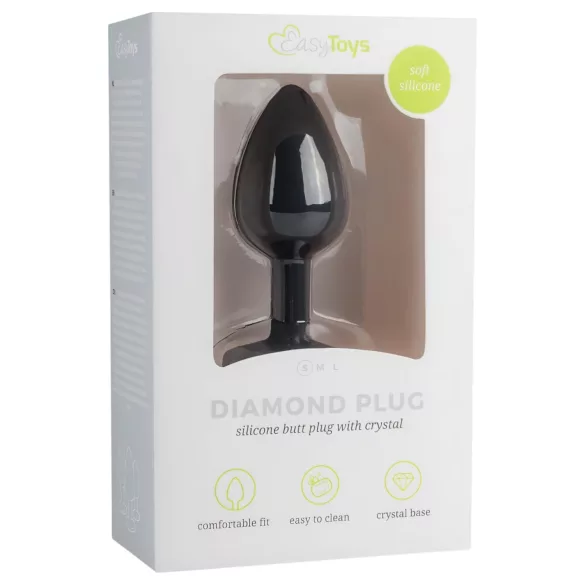 Easytoys Diamond - анален плъг с бял камък - малък - черен