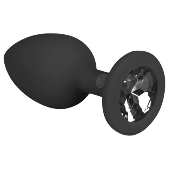 Easytoys Diamond - анален плъг с бял камък - малък - черен