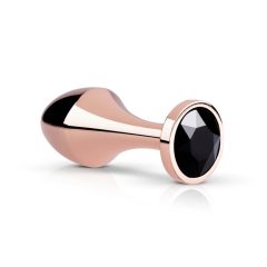   Розов златен анален щепсел - анален вибратор с черен камък (розово злато)
