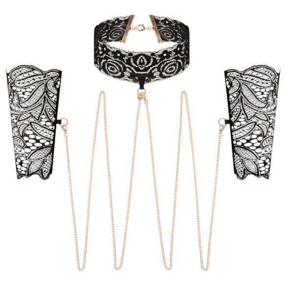 Rosy Gold - нашийник и белезници за китки (черни)