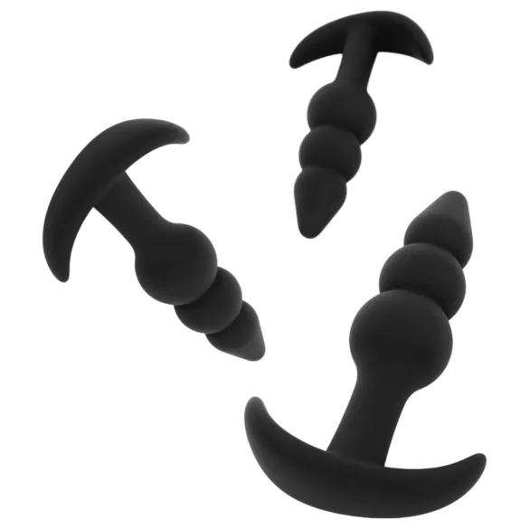 EasyToys - анален плъг сет с топчета - 3 части - черен
