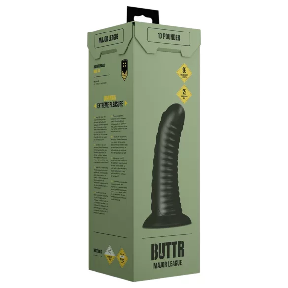 BUTTR Double Ribbed - гигантски оребрен анален плъг (черен) - 26 см