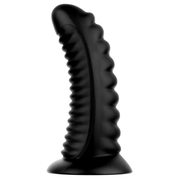 BUTTR Double Ribbed - гигантски оребрен анален плъг (черен) - 26 см