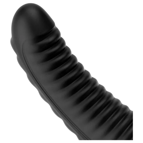 BUTTR Double Ribbed - гигантски оребрен анален плъг (черен) - 26 см