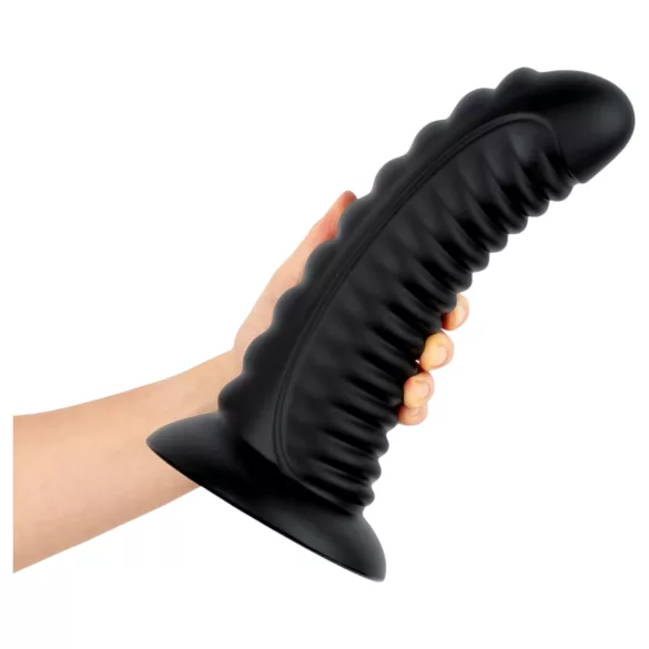 BUTTR Double Ribbed - гигантски оребрен анален плъг (черен) - 26 см