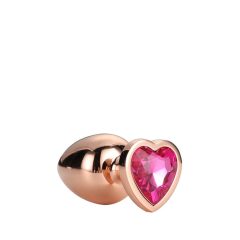   Gleaming Love - Алуминиев анален вибратор с камък във формата на сърце (розово злато)