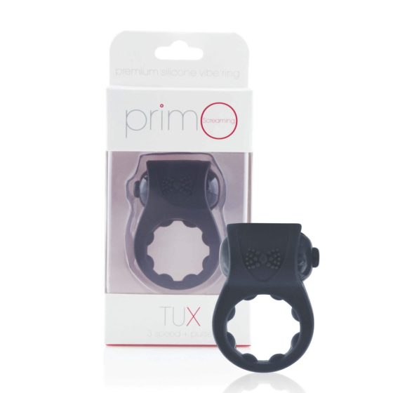 Screaming PrimO Tux - водоустойчив вибриращ пенис пръстен (черен)