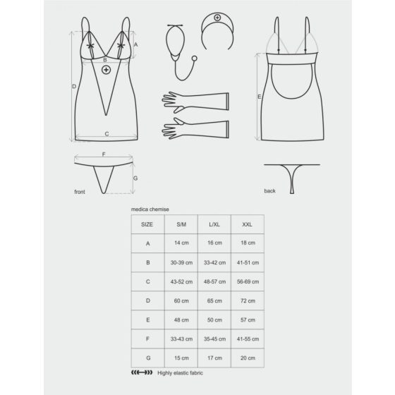 Obsessive - Комплект дантелени костюми на медицинска сестра - бял - L/XL