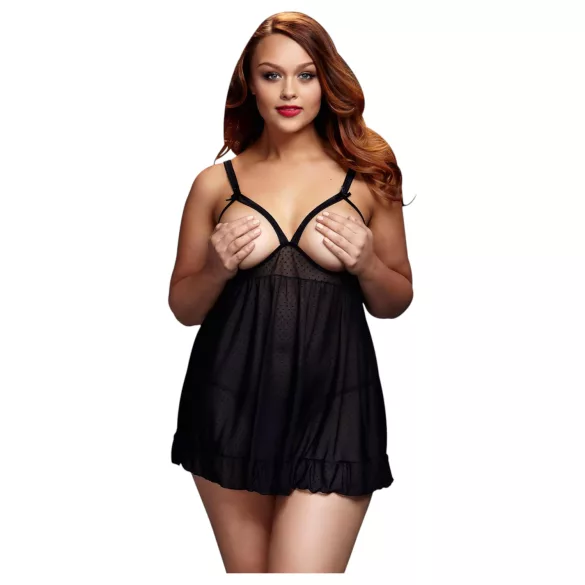 BACI - плюс размер babydoll с отворен дизайн и точки - черен (XL-XXL)