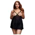 BACI - плюс размер babydoll с отворен дизайн и точки - черен (XL-XXL)
