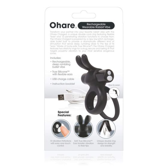 Screaming O Ohare - вибриращ пенис пръстен с батерия, зайче (черен)