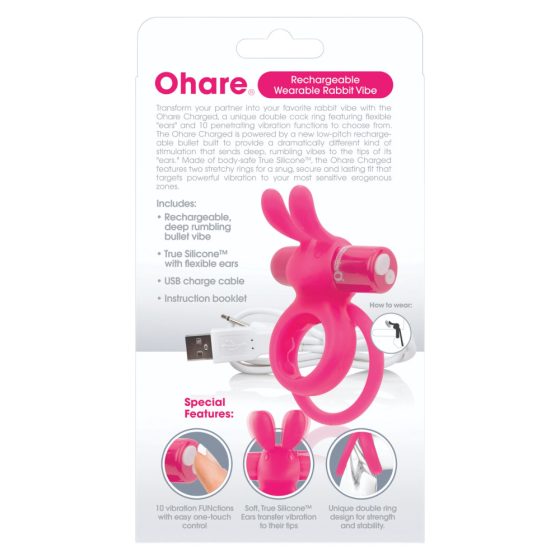 Screaming O Ohare - вибриращ пенис пръстен с акумулаторно зайче (розов)