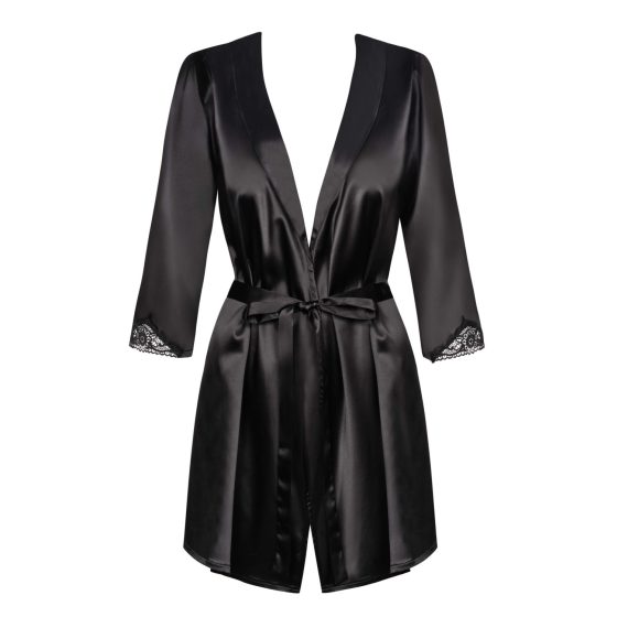 / Obsessive Satinia Robe - къс сатенен халат със стрингове (черен)