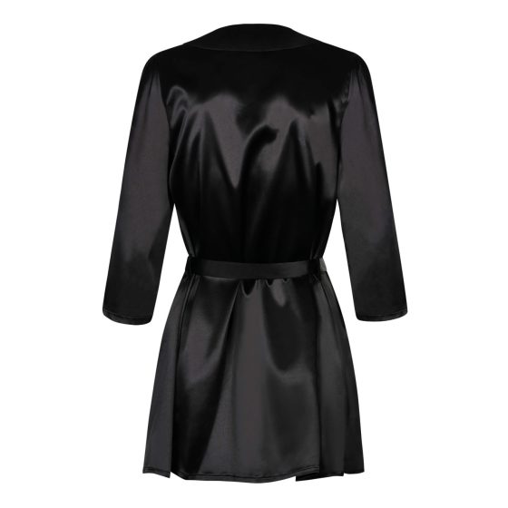 / Obsessive Satinia Robe - къс сатенен халат със стрингове (черен)