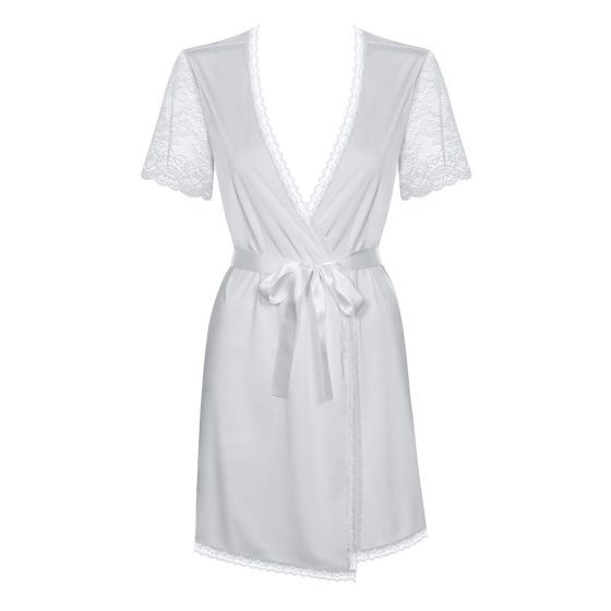 Obsessive Miamor Robe - дантелен халат с ръкави и стринг (бял)