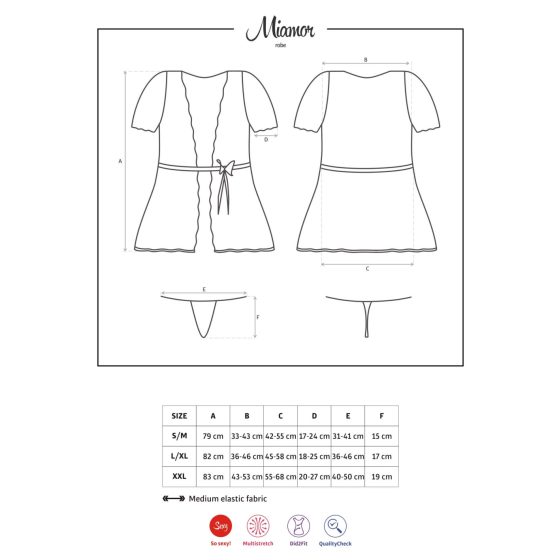 Obsessive Miamor Robe - дантелен халат с ръкави и стринг (бял)