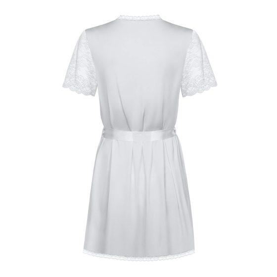 Obsessive Miamor Robe - дантелен халат с ръкави и стринг (бял) - L/XL