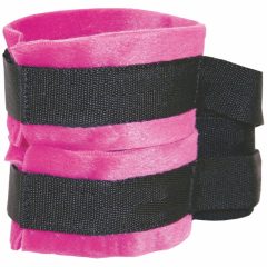   S&M - Кадифени белезници с дълга връзка (розово-черни)
