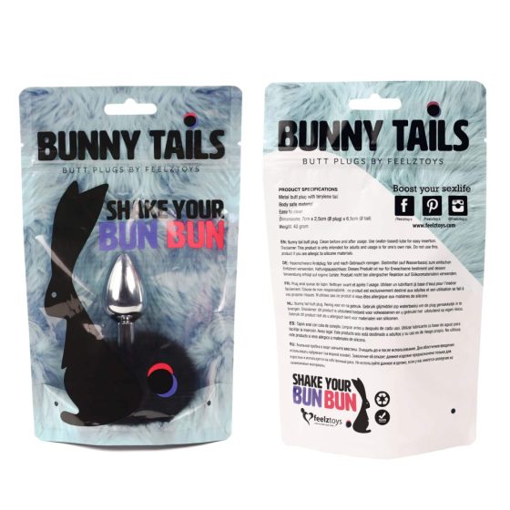 FEELZTOYS Bunny Tails - метален анален вибратор със заешки опашки (сребристо-черен)