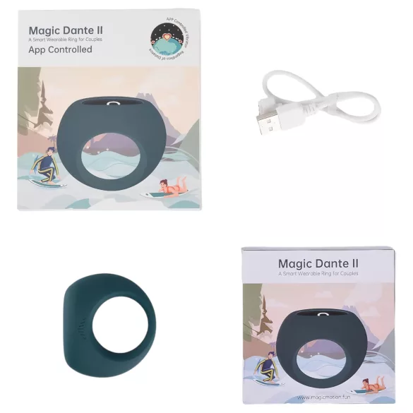 Magic Motion Dante II - вибриращ пръстен за пенис с управление чрез приложение, за мъже (син)