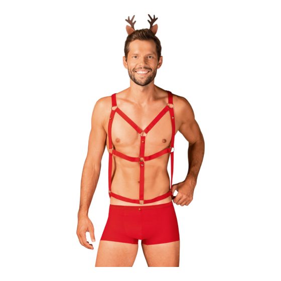 Obsessive Mr Reindy - мъжки костюм на елен (3 части) - червен - L/XL